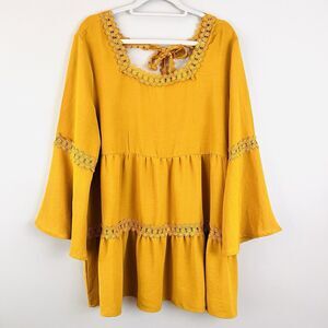 NWT Bluestone Ivy Boutique Mustard Yellow Billowy Cottagecore Blouse Plus 2XL